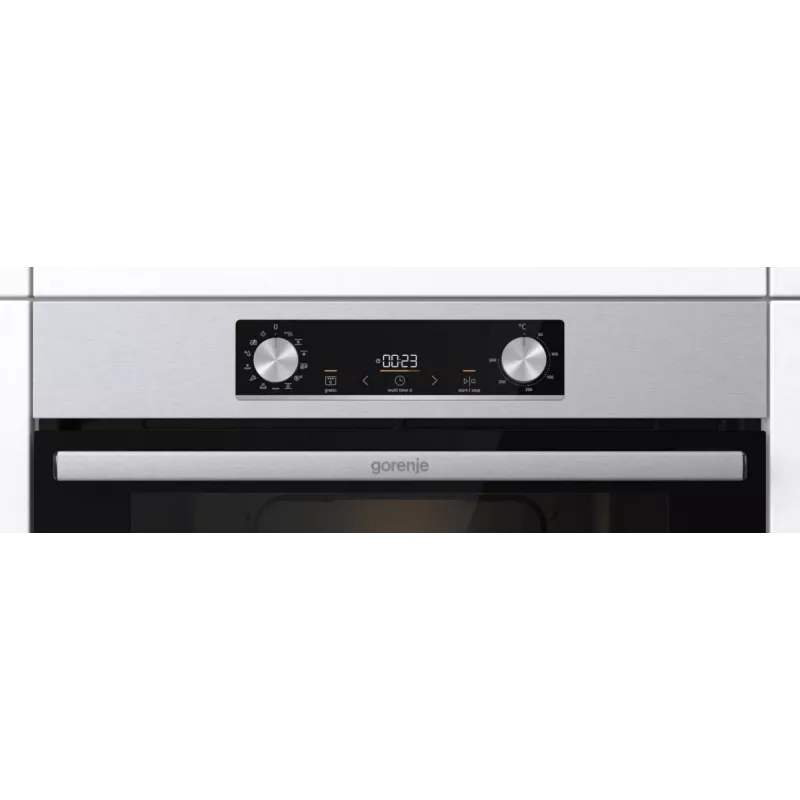 Gorenje BIGSPACE iebūvējamā elektriskā cepeškrāsns 77 L 3500 W — balta, skārienvadība un rotācijas pogas, halogēna lampa