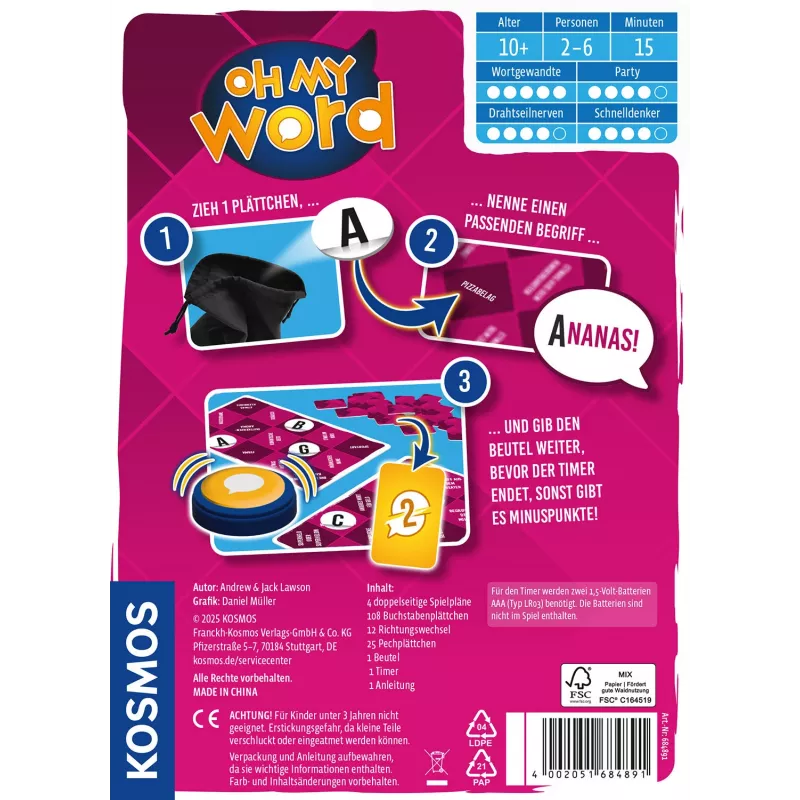 Kosmos Oh my word 684891 ballīšu spēle, 2–6 spēlētāji, 15 min, no 10 gadiem