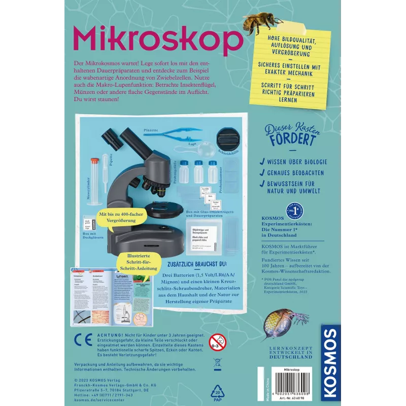 Kosmos 636098 mikroskops un bioloģijas eksperimentu komplekts, pelēks, no 10 gadiem