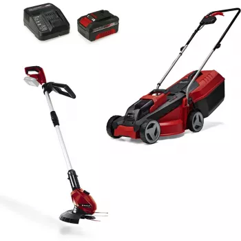 Bezvadu zāles pļāvēja un apmales trimmera komplekts EINHELL GE-CM 18/30 + GE-CT 18, sarkans/melns, Li-ion 4.0Ah