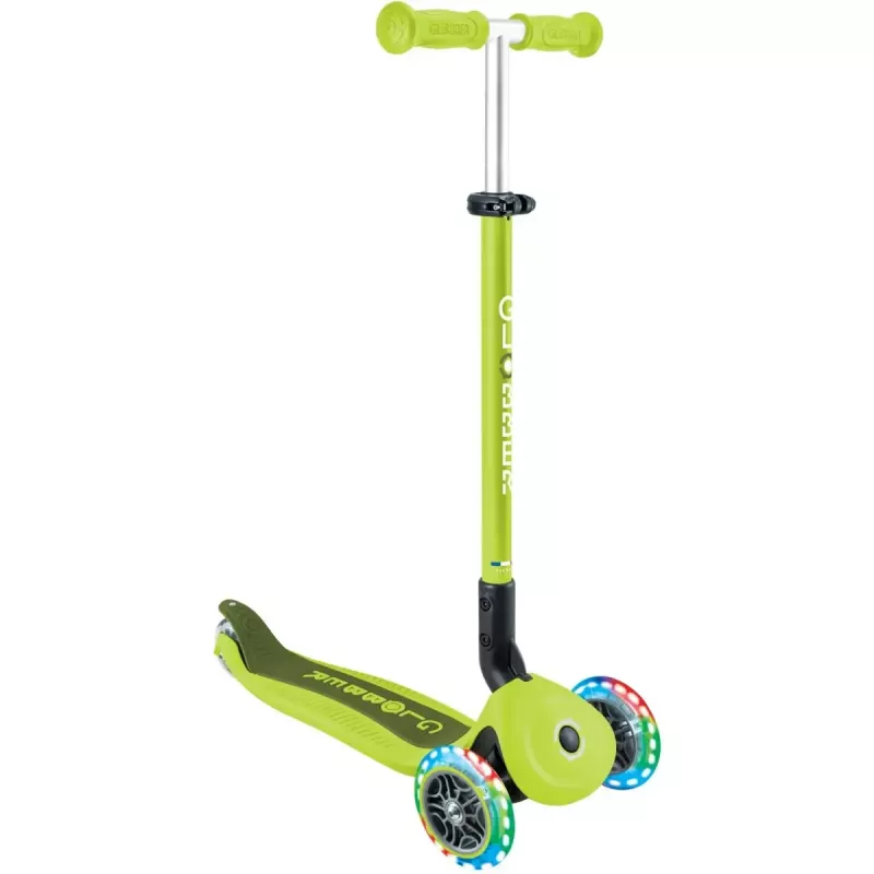 Pusējs skrejritenis GLOBBER Go-Up Active Lights — regulējams augstums, LED gaismas, laima krāsa
