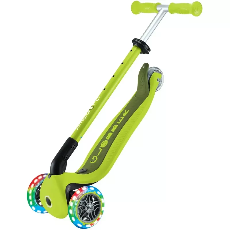 Pusējs skrejritenis GLOBBER Go-Up Active Lights — regulējams augstums, LED gaismas, laima krāsa