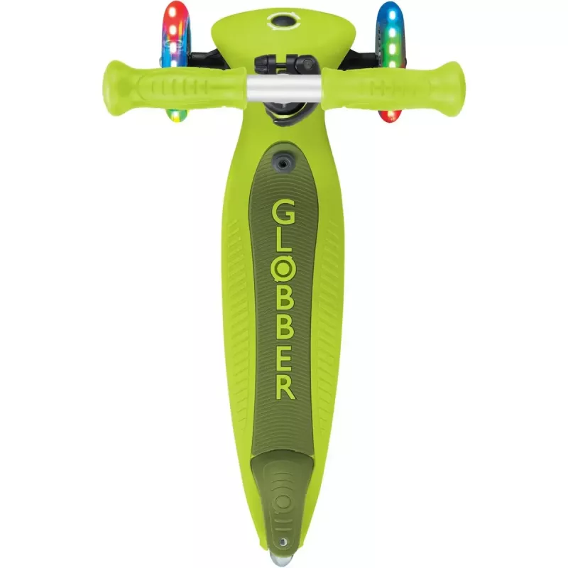 Pusējs skrejritenis GLOBBER Go-Up Active Lights — regulējams augstums, LED gaismas, laima krāsa