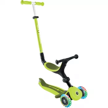 Pusējs skrejritenis GLOBBER Go-Up Active Lights — regulējams augstums, LED gaismas, laima krāsa