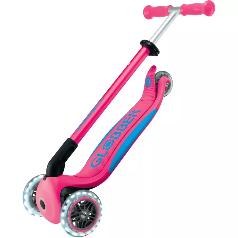 Saliekams skrejritenis GLOBBER Primo Foldable Plus Lights — rozā/gaiši zils