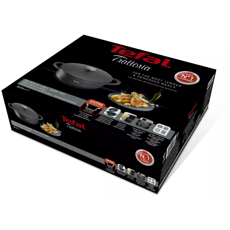Cepamā panna Tefal Trattoria E2187274 apaļa melna alumīnija 28 cm