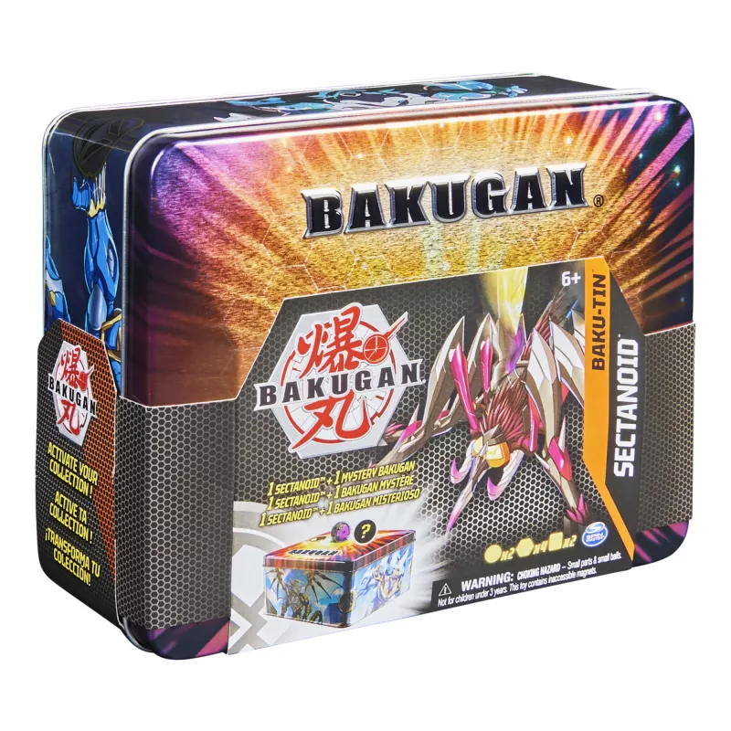 Spinmaster Bakugan Baku-Tin Sectanoid – Kolekcionāra uzglabāšanas skārda kārba ar noslēpuma Bakugan, tirdzniecības kārtīm, rotaļlietām zēniem no 6 gadu vecuma