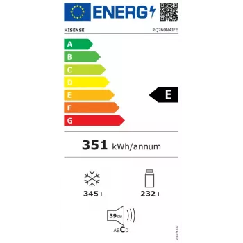 Hisense RQ760N4IFE brīvstāvošs vairāku durvju ledusskapis, 577 L, melns