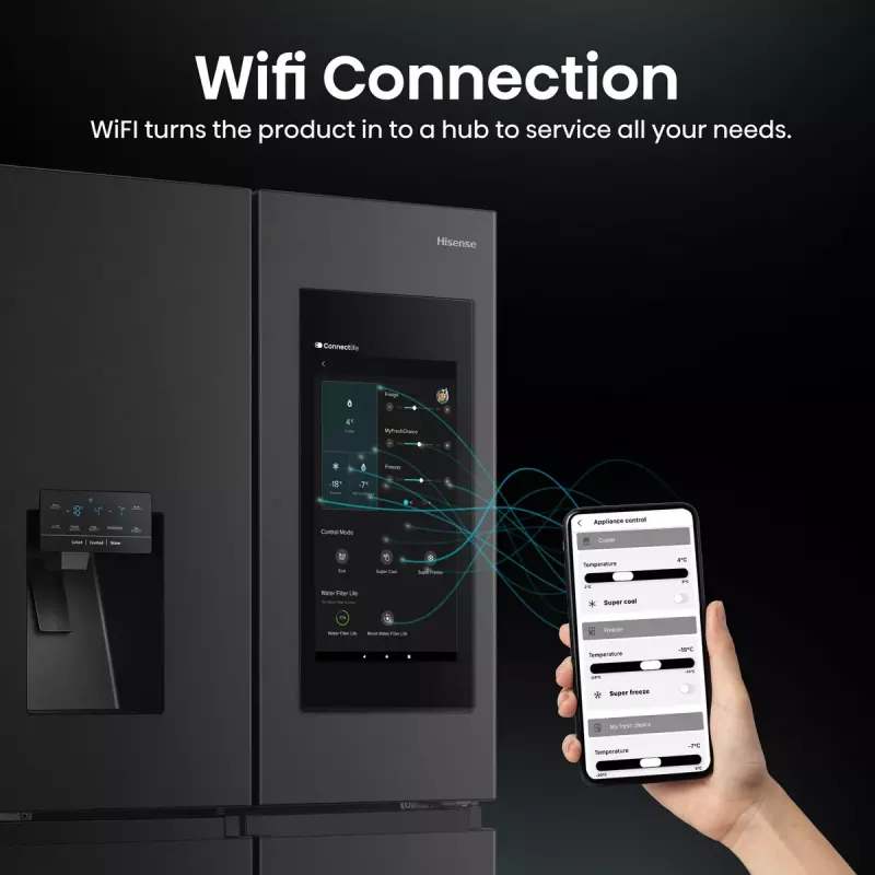 Hisense RQ760N4IFE brīvstāvošs vairāku durvju ledusskapis, 577 L, melns