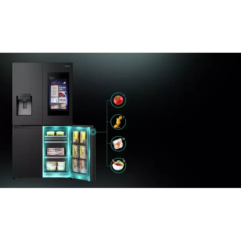 Hisense RQ760N4IFE brīvstāvošs vairāku durvju ledusskapis, 577 L, melns