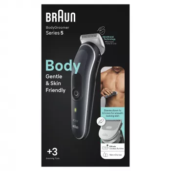 Braun BodyGroomer 5 BG5340 ķermeņa matu griezējs ar SkinShield tehnoloģiju un 2 stiprinājumiem