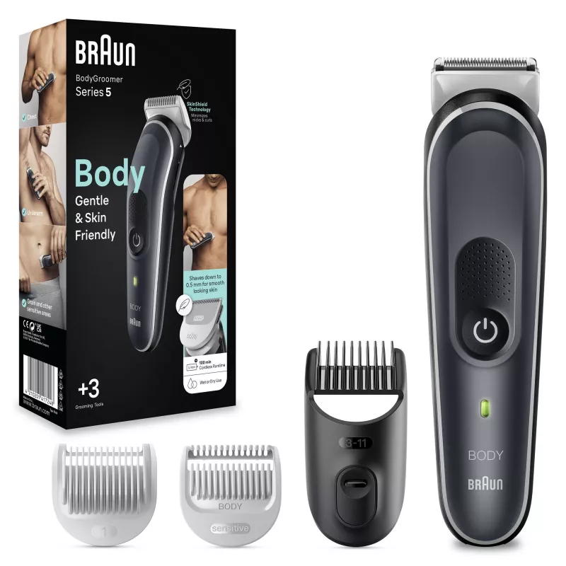 Braun BodyGroomer 5 BG5340 ķermeņa matu griezējs ar SkinShield tehnoloģiju un 2 stiprinājumiem