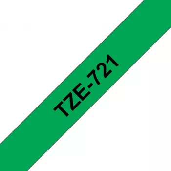 Lentīšu lente Brother TZE721, 9mm, zaļa ar melnu tekstu, 8m