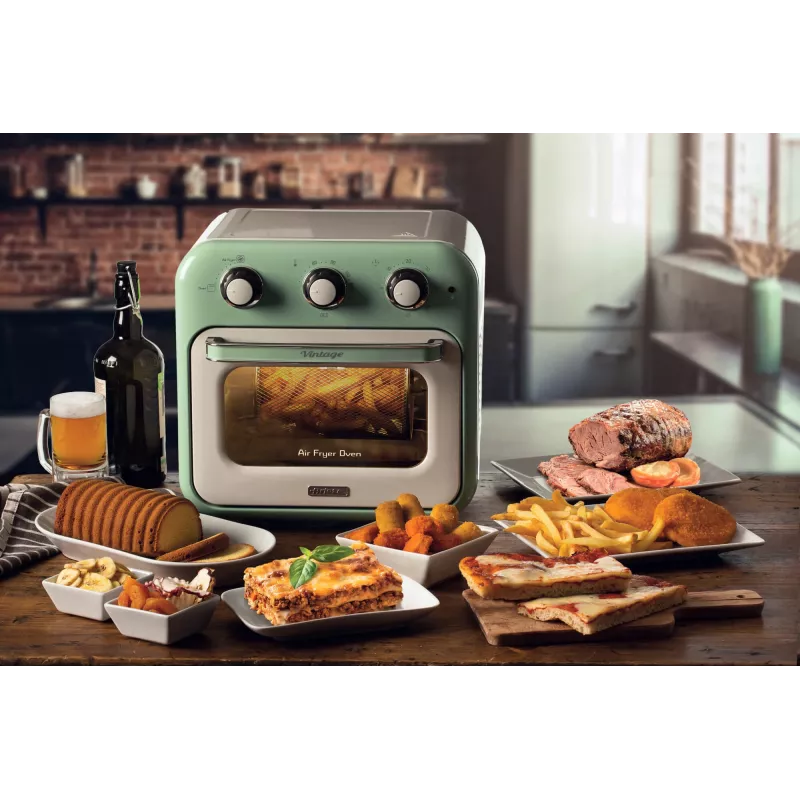 Ariete 4632 Gaisa fritējs un cepeškrāsns Vintage, 1400W, 2in1, Tilpums 16L, Piederumi komplektā, Taimeris 60 minūtes, Dubultais stikls, Zaļš