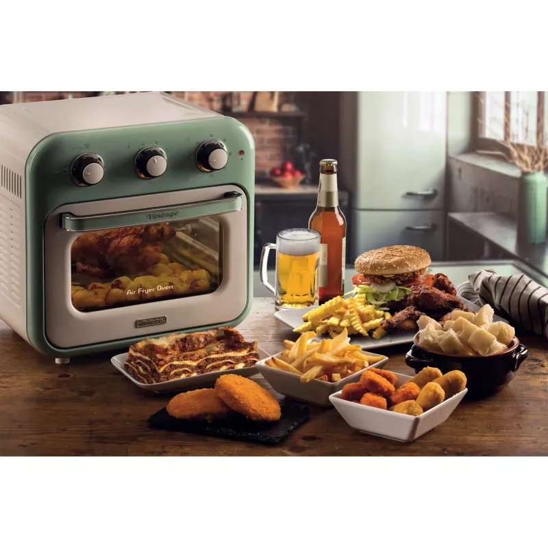 Ariete 4632 Gaisa fritējs un cepeškrāsns Vintage, 1400W, 2in1, Tilpums 16L, Piederumi komplektā, Taimeris 60 minūtes, Dubultais stikls, Zaļš