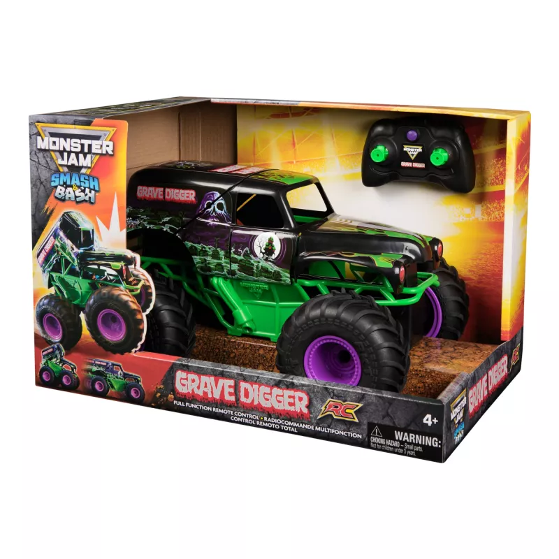 Monster Jam Smash & Bash Grave Digger attālvadības briesmonis, mērogs 1:15, salabojams, iekštelpām un ārā, 4+ gadi