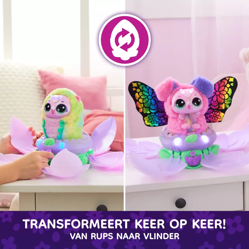 Hatchimals Bloomables Kittyfly Pārsteiguma Rotaļlieta, Interaktīvs Plīšs ar Atkārtotu Dubulto Atklāšanu, vairāk nekā 100 Skaņu un Reakciju Lomu Spēlēm (Stili Atšķiras), Elektronisks Mājdzīvnieks Bērniem no 5 Gadiem