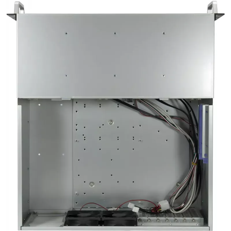 Servera korpuss INTER-TECH IPC 4U-4708 — 4U, melns, ATX/PS2 barošanas bloks, 4x priekšējie 80mm ventilatori, 2x aizmugurējie 80mm ventilatori, 2.5/3.5 collu HDD