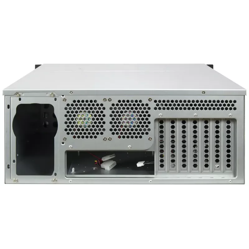 Servera korpuss INTER-TECH IPC 4U-4708 — 4U, melns, ATX/PS2 barošanas bloks, 4x priekšējie 80mm ventilatori, 2x aizmugurējie 80mm ventilatori, 2.5/3.5 collu HDD