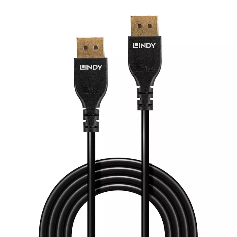 Lindy 1m Slim DisplayPort 1.4 kabelis, 1 m, DisplayPort, DisplayPort, tēviņš, tēviņš, 7680 x 4320 pikseļi
