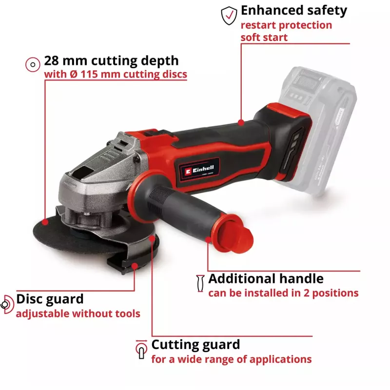Leņķa slīpmašīna Einhell Power X-Change TE-AG 18/115-2 Li - Solo 18 Volt