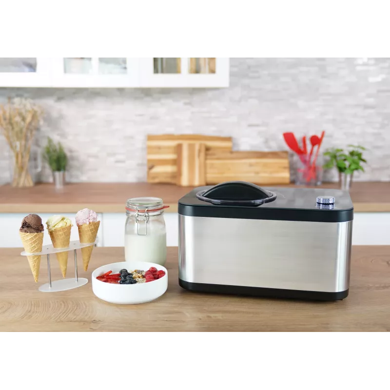 Unold 48826 EVA saldējuma un jogurta automāts ar kompresoru, 1,5 L, 120 W, melns, nerūsējošs tērauds