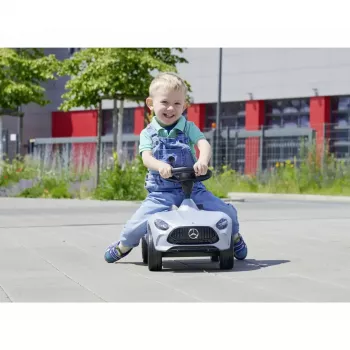 Bērnu braucamrīks Simba-Dickie BIG Mercedes-AMG GT sudrabā/melnā – stūmējs/kāju pedāļu auto