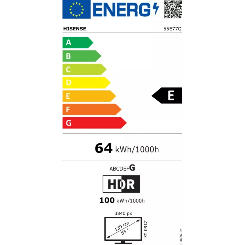 Hisense 55E77Q 55 collu (139,7 cm) 4K Ultra HD QLED Smart TV, melns