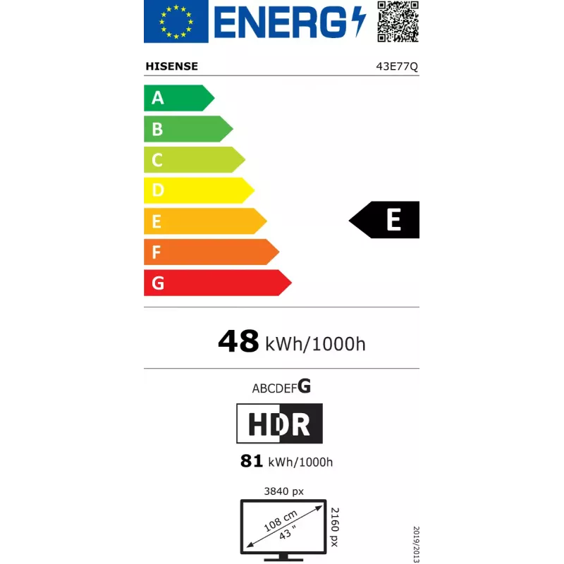 Hisense 43E77Q 43 collu (109 cm) 4K Ultra HD QLED Smart TV, melns