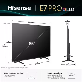 Hisense 85E77Q PRO 2.16 m (85 colli) 4K Ultra HD Smart TV Wi-Fi Melns