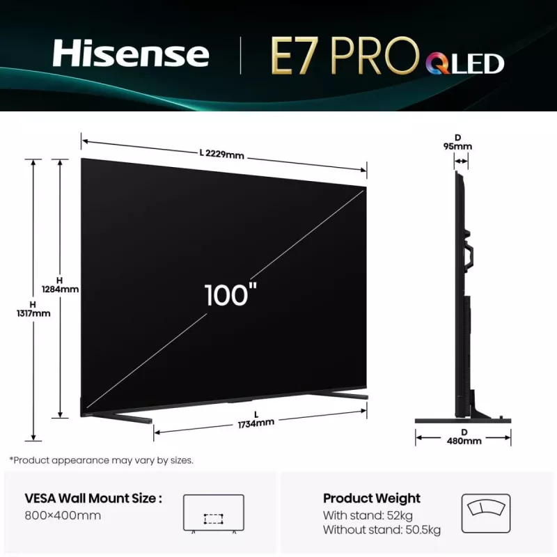 Hisense 100E7Q PRO 2.54 m (100 collu) 4K Ultra HD Smart TV Wi-Fi Melns