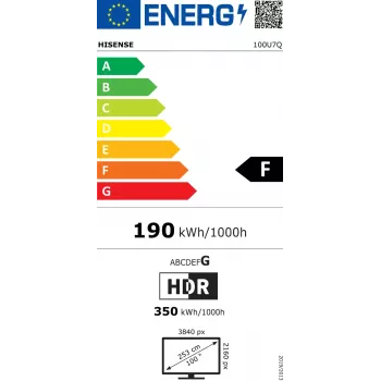 Hisense 100U7Q 2,54 m (100 collu) 4K Ultra HD Smart TV Wi-Fi Melns