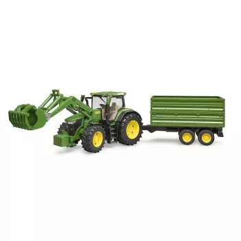 Traktors BRUDER John Deere 7R 350 ar frontālo iekrāvēju un tandēm ass izgāžamo piekabi, plastmasa, 3+ gadi