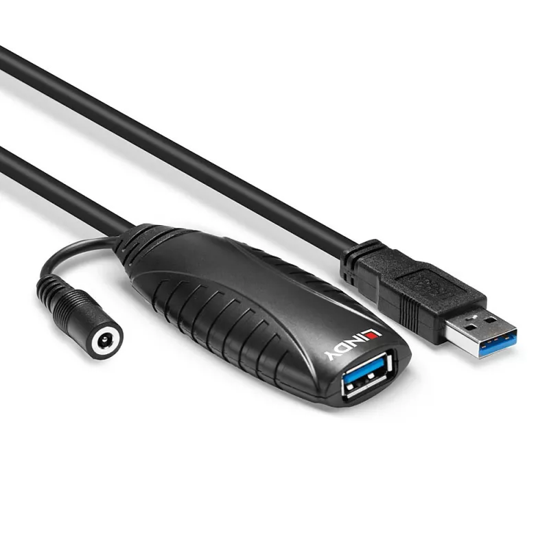 Lindy 43156 USB 3.0 aktīvais pagarinājuma kabelis, USB-A spraudnis – USB-A ligzda, 10 m, USB 3.2 Gen 1, 5 Gbit/s, melnā krāsā