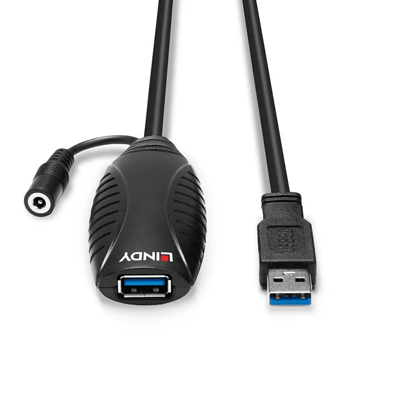 Lindy 43156 USB 3.0 aktīvais pagarinājuma kabelis, USB-A spraudnis – USB-A ligzda, 10 m, USB 3.2 Gen 1, 5 Gbit/s, melnā krāsā