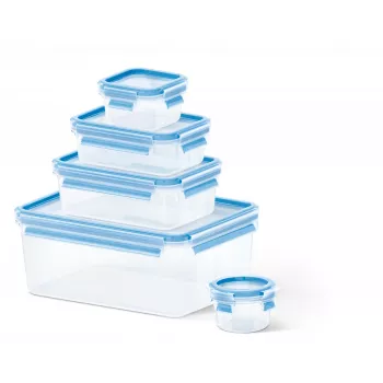 EMSA CLIP & CLOSE 508568 pārtikas uzglabāšanas trauku komplekts taisnstūrveida 3,7 L zils, caurspīdīgs 5 gab.