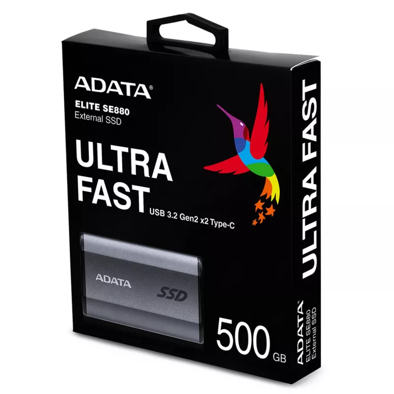 ADATA SE880 500 GB ārējais SSD, USB-C 3.2 Gen 2x2, pelēks
