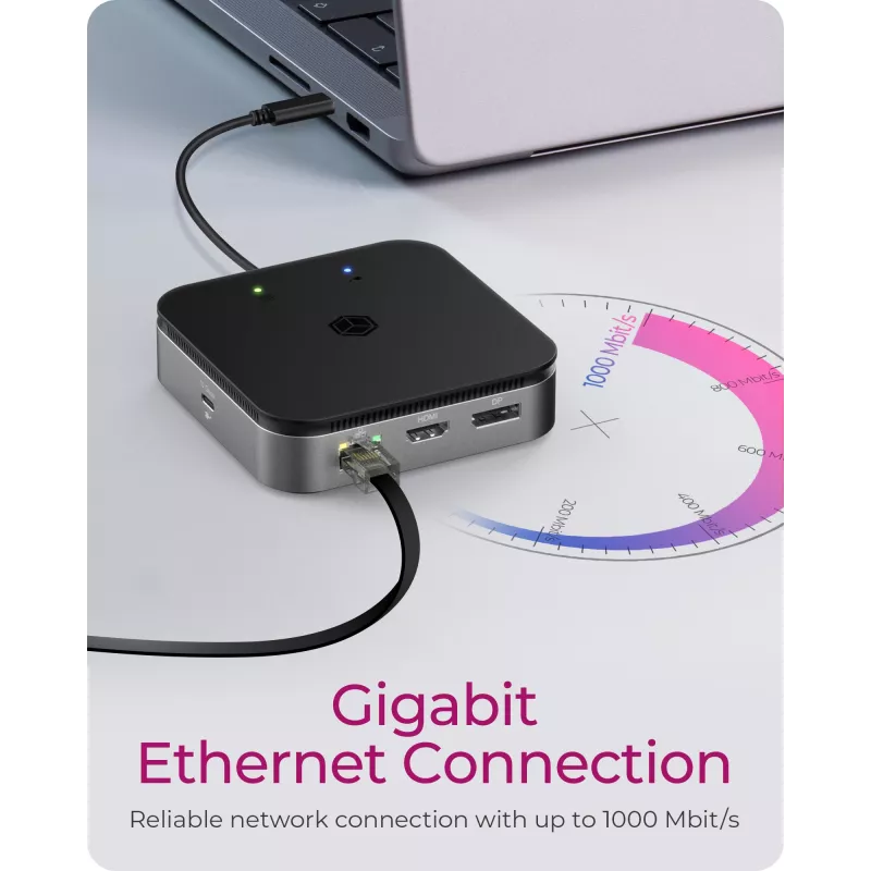 ICY BOX 7-in-1 USB4® DockingStacija ar divkāršu video izvadi, Vadu, USB4, 60 W, 3.5 mm, 10,100,1000 Mbit/s, Antracīts