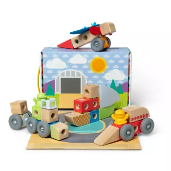 Koka Snap-and-Play transportlīdzekļu komplekts Melissa & Doug Blockables, 54 gab., savienojami, FSC sertificēts
