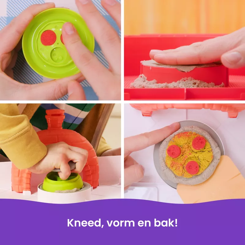 Kinetic Sand SquishPizza cepeškrāsns rotaļu komplekts, 1lb smiltis un 5 instrumenti