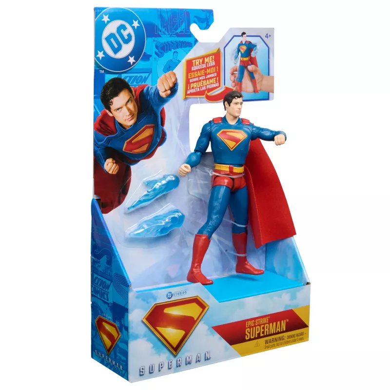 DC Comics SUPERMAN Epic Strike darbības figūra, 15 cm, autentisks filmas stils, 2 aksesuāri, rotaļlieta bērniem no 4 gadiem