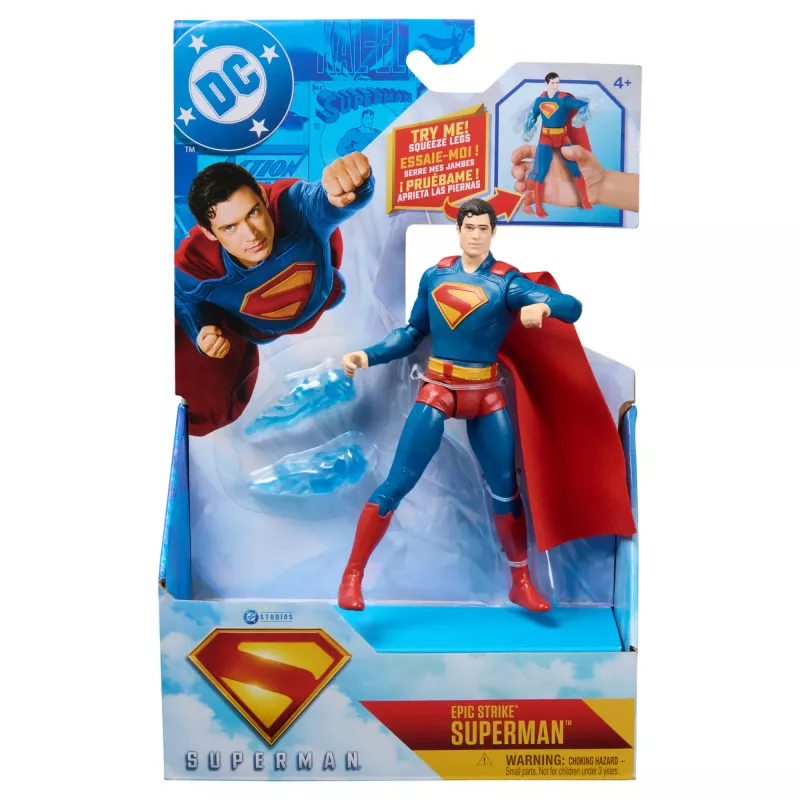 DC Comics SUPERMAN Epic Strike darbības figūra, 15 cm, autentisks filmas stils, 2 aksesuāri, rotaļlieta bērniem no 4 gadiem