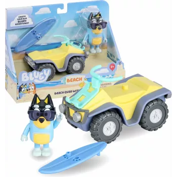 Moose Toys Bluey S9 Figūras un transportlīdzekļa komplekts Pludmales kvadracikls ar Banditu
