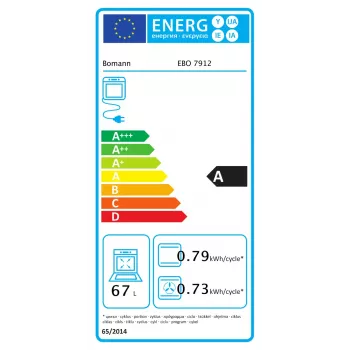 Iebūvējamā elektriskā cepeškrāsns BOMANN EBO 7912 — 67 L, 3650 W, skārienvadība, pirolītiskā tīrīšana, melna