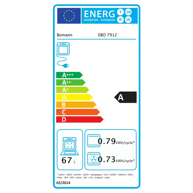 Iebūvējamā elektriskā cepeškrāsns BOMANN EBO 7912 — 67 L, 3650 W, skārienvadība, pirolītiskā tīrīšana, melna