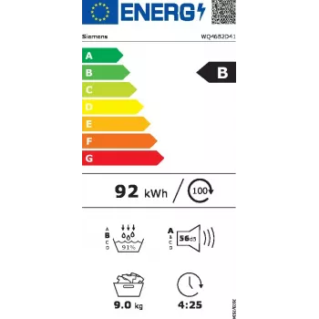 Siemens iQ700 WQ46B2D41 veļas žāvētājs, brīvi stāvošs, priekšējā ielāde, 9 kg, balts