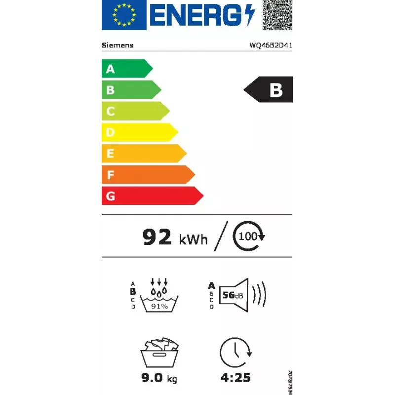 Siemens iQ700 WQ46B2D41 veļas žāvētājs, brīvi stāvošs, priekšējā ielāde, 9 kg, balts