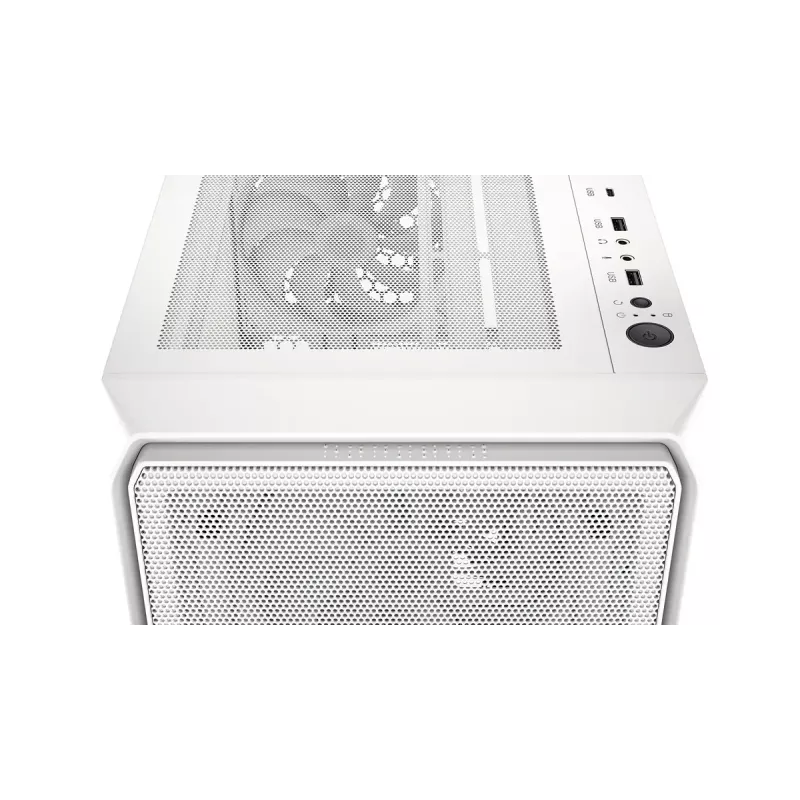 PC Midi Tower korpuss ENDORFY ARX 500 ARGB White — rūdīts stikls, atbalsta ATX/Micro-ATX/Mini-ITX, 3x140mm priekšā + 1x140mm aizmugurē, 1×3.5 collu + 6×2.5 collu vietas