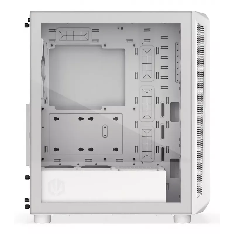 PC Midi Tower korpuss ENDORFY ARX 500 ARGB White — rūdīts stikls, atbalsta ATX/Micro-ATX/Mini-ITX, 3x140mm priekšā + 1x140mm aizmugurē, 1×3.5 collu + 6×2.5 collu vietas