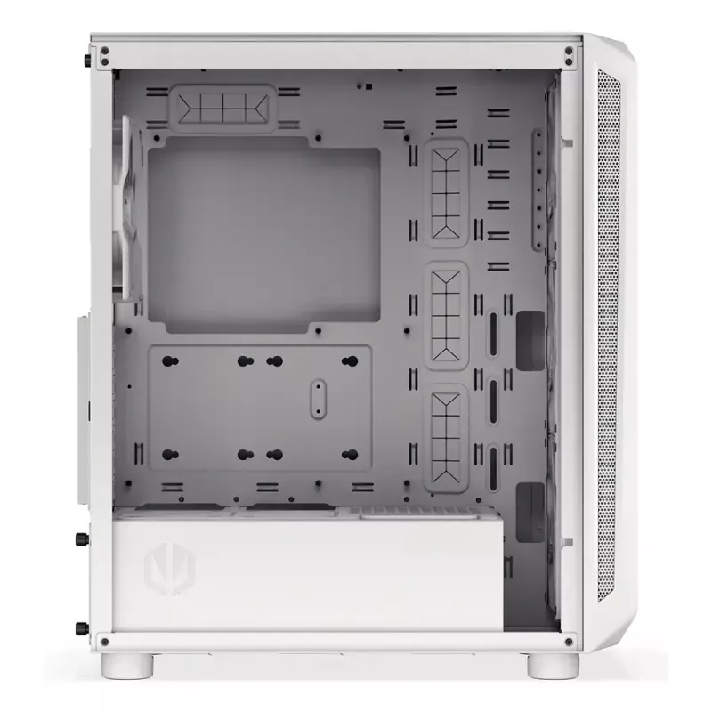 PC Midi Tower korpuss ENDORFY ARX 500 ARGB White — rūdīts stikls, atbalsta ATX/Micro-ATX/Mini-ITX, 3x140mm priekšā + 1x140mm aizmugurē, 1×3.5 collu + 6×2.5 collu vietas